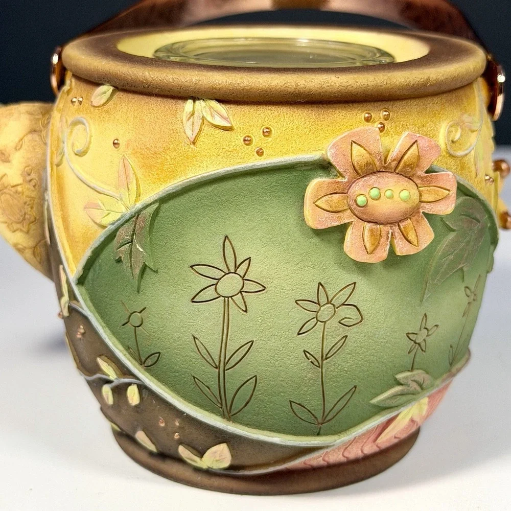 2003 Enesco Blooming Wild Karen Hahn Floral Watering Can Candle Holder Cottage